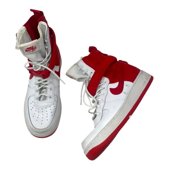Nike Mens Air Force 1 SF Hi Red Leather High Top Lace Up Athletic Shoes Size 8.5